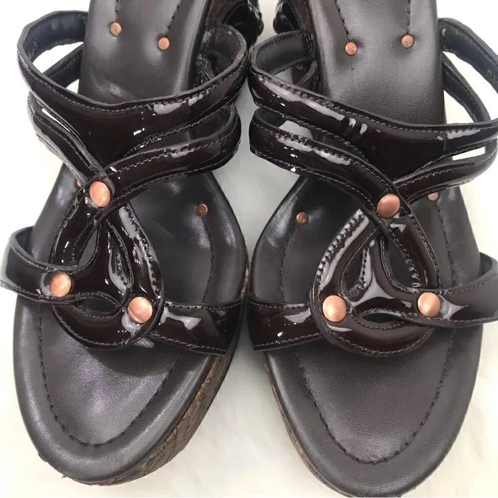 Cole Haan Brown  Medallion Keyhole Strappy Chunky Cork Wedge Retro Sandals